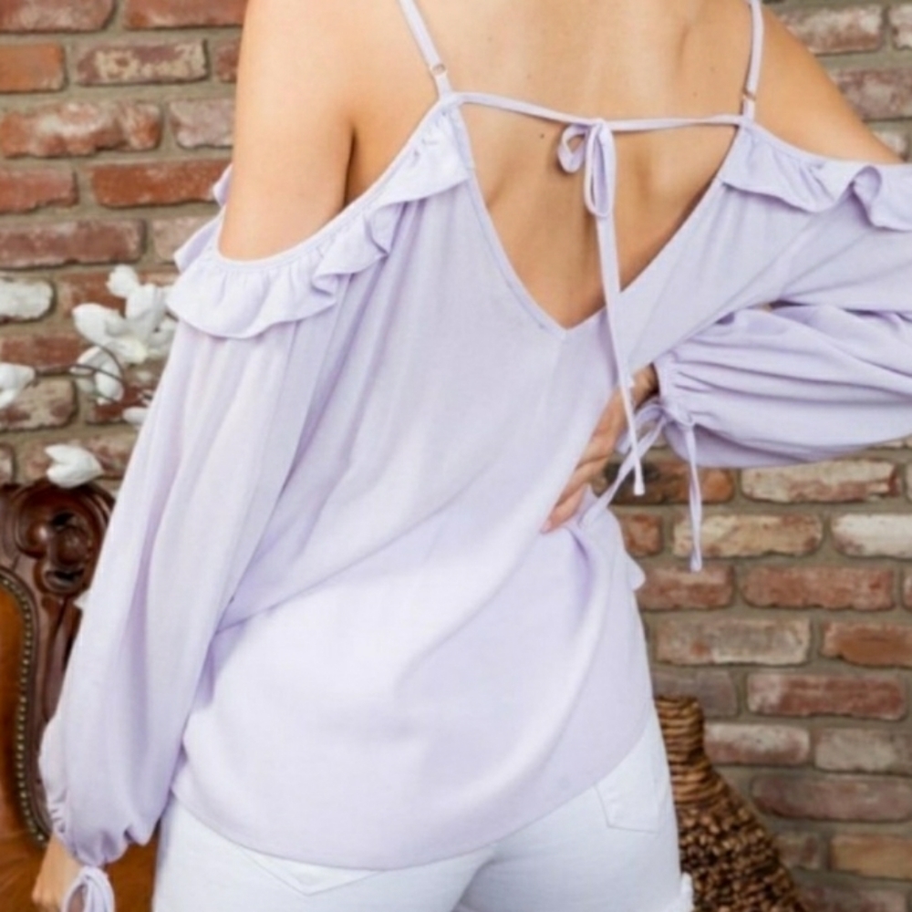 Cold Shoulder Bubble Sleeved Top - Picture 2 of 5